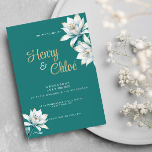 Convites Casamento lírio-floral de ouro branco-aquarela