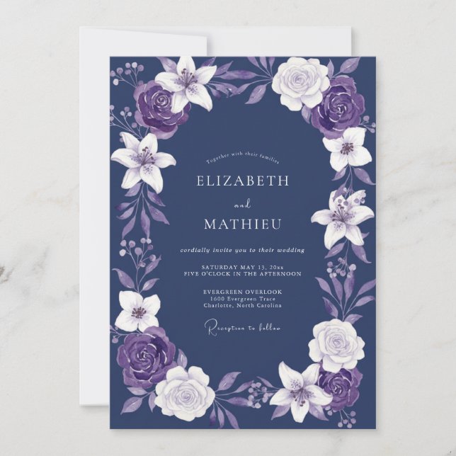 Convites Casamento Lírio Roxo Índigo (Frente)
