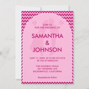 Convites Casamento Listra Chevron Rosa Bege Retro Elegante