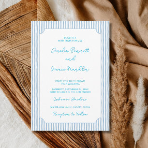 Convites Casamento Listrado Azul Aquarela Clássico Casament