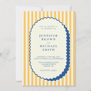 Convites Casamento Listrado Azul e Amarelo