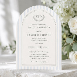 Convites Casamento Listrado Azul e Verde Sage Elegante