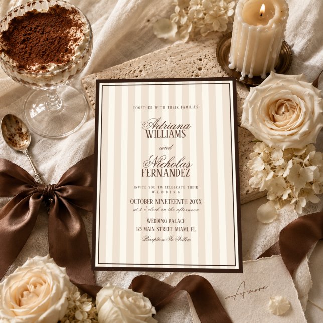 Convites Casamento Listrado Café com Leite Bege (Criador carregado)