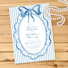 Casamento Listrado com Laço de Aquarela Azul Capri