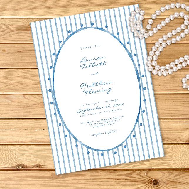 Convites Casamento Listrado de Aquarela Azul Caprichoso Bra (Whimsical Blue White Watercolor Stripe Wedding Invitation)