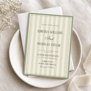 Convites Casamento Listrado de Verde Pastel Elegante