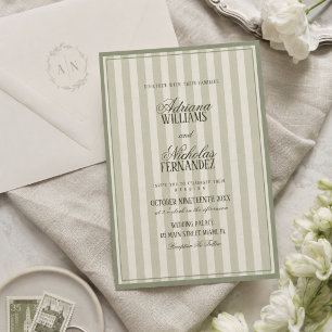 Convites Casamento Listrado em Verde Salvia Luxuoso