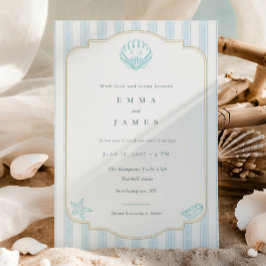 Convites Casamento Listrado Náutico de Conchas Marinhas Mod