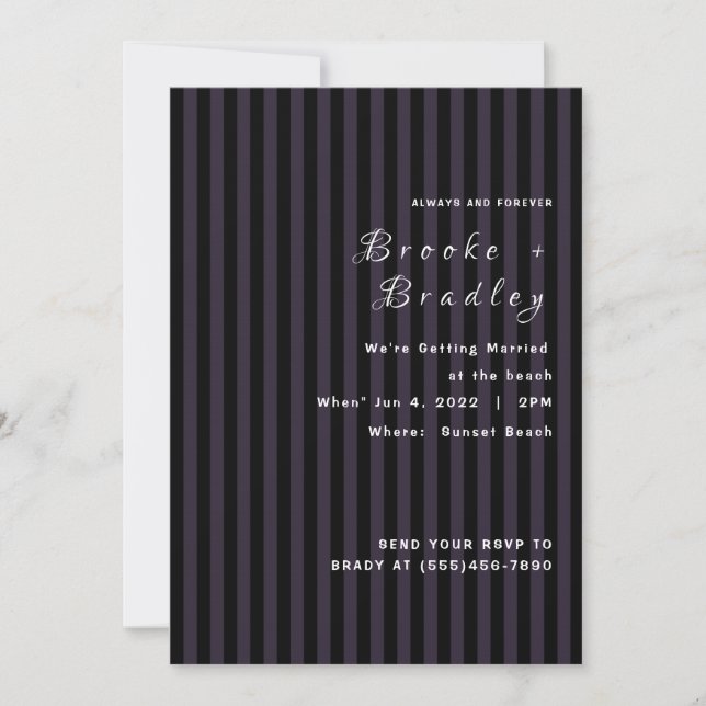 Convites Casamento Listrado Roxo Escuro e Preto (Frente)