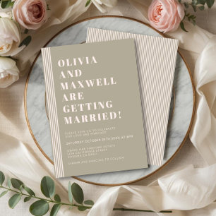 Convites Casamento Listrado Verde Salvia Clássico Moderno 