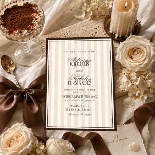 Convites Casamento Listras Bege Café Luxo