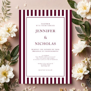 Convites Casamento Listras Burgundy Clássico