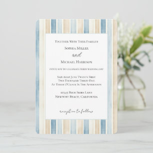 Convites Casamento Listras Creme Azul Praia