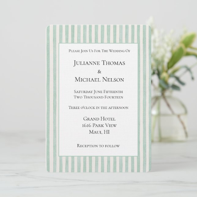 Convites Casamento Listras Creme Menta (Em pé/Frente)