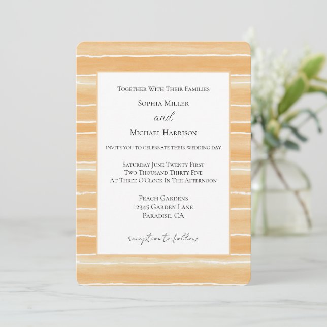 Convites Casamento Listras Creme Pêssego (Em pé/Frente)