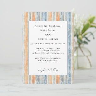 Convites Casamento Listras Creme Pêssego Azul