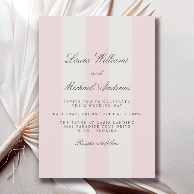 Convites Casamento Listras de Cabana Rosa Bege Simples (Available in both printed and instant download formats.)