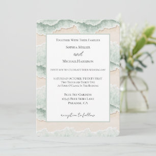 Convites Casamento Listras Praia Oceano Areia Mint Aqua Bra