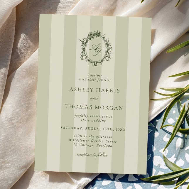 Convites Casamento Listras Verde Sage (Criador carregado)