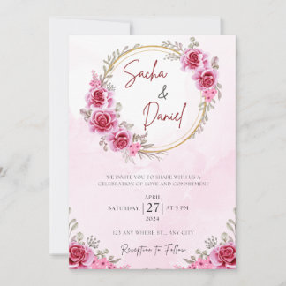 Convites Casamento Livre Dourado Rosa