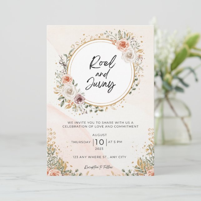 Convites Casamento Livre Floral de Cor Básica Branca (Em pé/Frente)