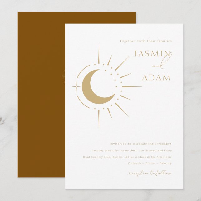 Convites Casamento Lua Celestial e Estrelas (Frente/Verso)