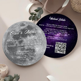 Convites Casamento Lua Cheia Código QR Galáxia Moderna