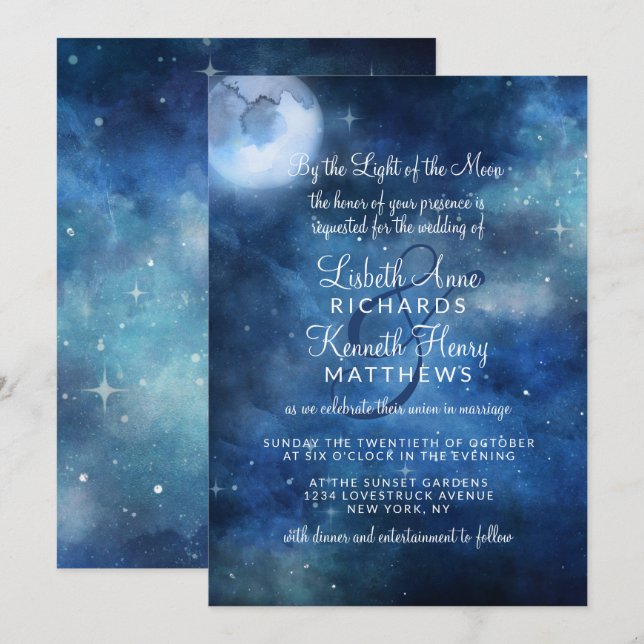 Convites Casamento Lua Cheia Estrelas Celestiais (Frente/Verso)