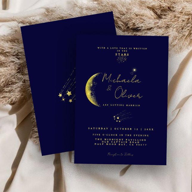 Convites Casamento Lua Crescente Azul Celestial Meia-Noite  (Criador carregado)