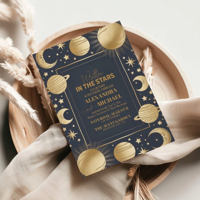 Convites Casamento Lua Crescente Dourada da Marinha Celesti (Criador carregado)