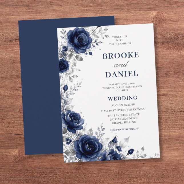 Convites Casamento Lua Crescente Rosa Azul Marinho Prata (Criador carregado)