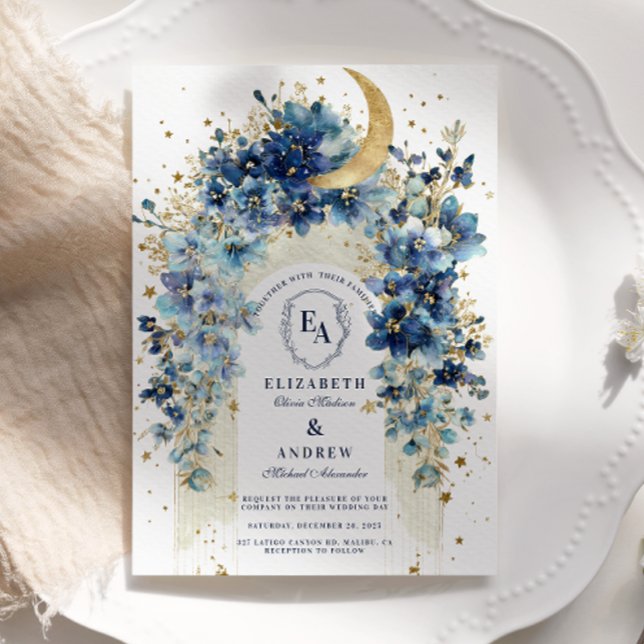 Convites Casamento Lua Dourada e Florais da Meia-Noite (Criador carregado)