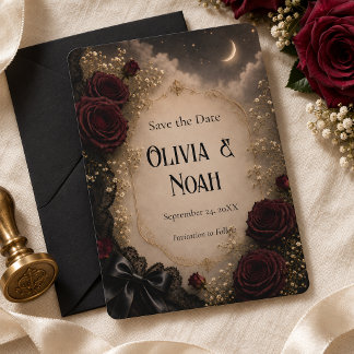 Convites Casamento Lua Gótica Rosa Borgonha Save the Date