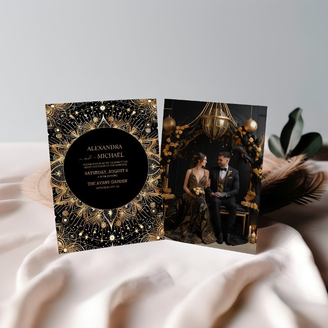 Convites Casamento Lua Negra Meia-Noite Celestial Foto (Criador carregado)