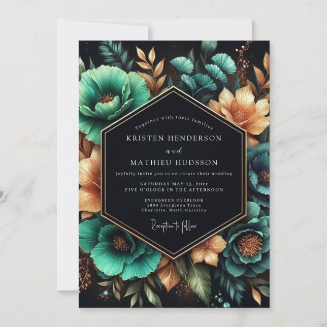 Convites Casamento Luminoso Âmbar Turquesa (Frente)