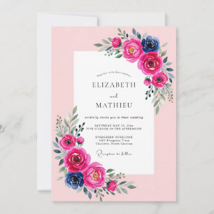 Convites Casamento Luminoso de Fuchsia Naval na Primavera