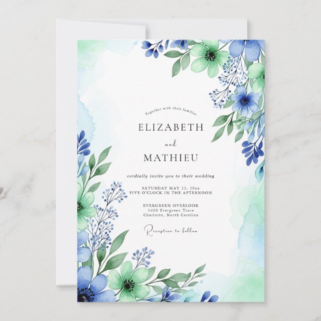 Convites Casamento Luminoso de Primavera Azul Centáurea (Frente)