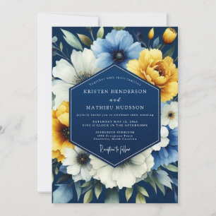Convites Casamento Luminoso Marigold Navy