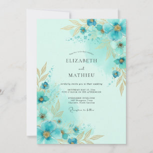 Convites Casamento Luminoso Teal à Beira-Mar