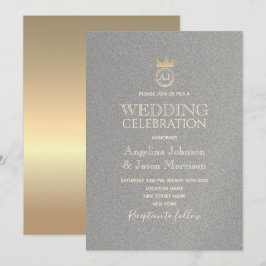 Convites Casamento Luxo Monograma Prata e Ouro