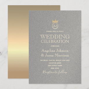 Convites Casamento Luxo Monograma Prata e Ouro