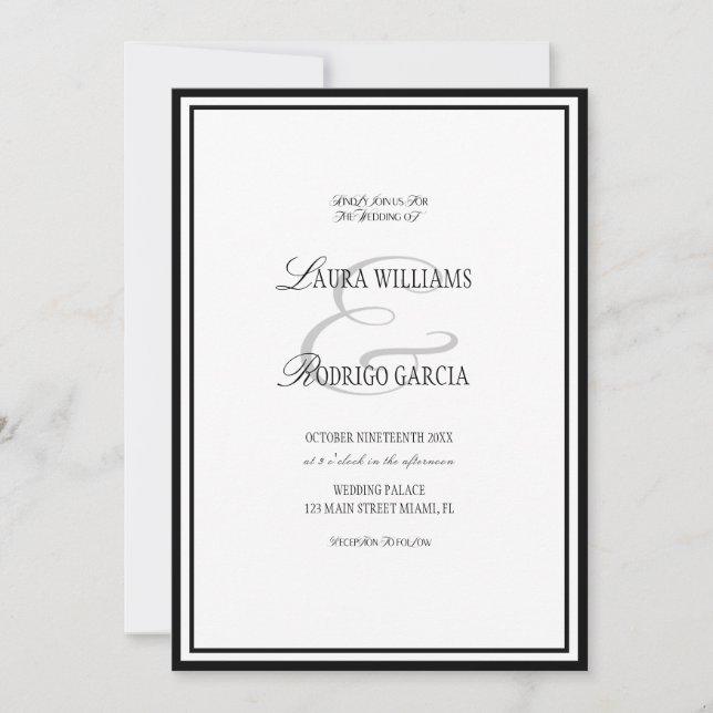 Convites Casamento Luxo Preto Branco (Frente)