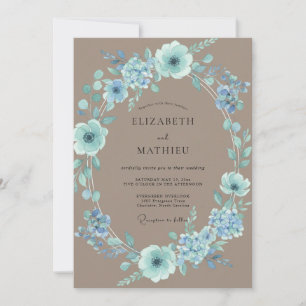 Convites Casamento Luxo Taupe Aqua Pétala