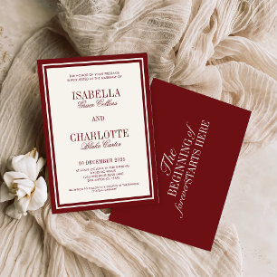 Convites Casamento Luxuoso Antigo Burgundy Atemporal