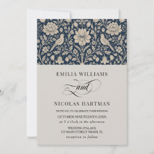 Convites Casamento Luxuoso Bege-Marinho Vintage