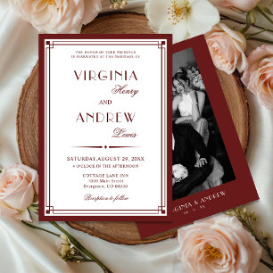 Convites Casamento Luxuoso Burgundy Elegante com Estilo Ant