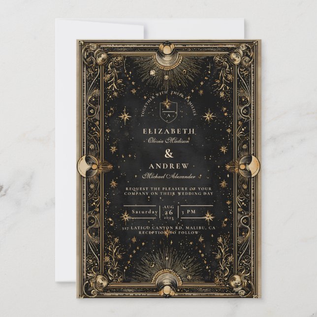 Convites Casamento Luxuoso Celestial à Meia-Noite (Frente)