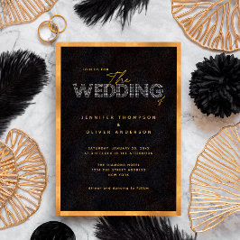 Convites Casamento Luxuoso Chic Moderno Preto e Dourado