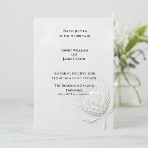 Convites Casamento Luxuoso com Relevo Floral de Protea Bran