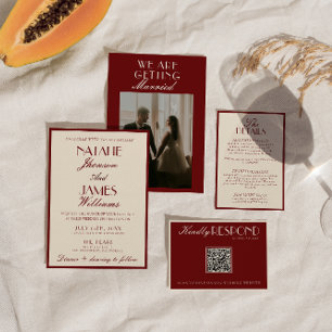 Convites Casamento Luxuoso de Classe Creme Borgonha Dinheir
